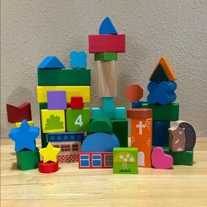 Colorful Wooden Building Blocks Set of 42. Mostly primary colors